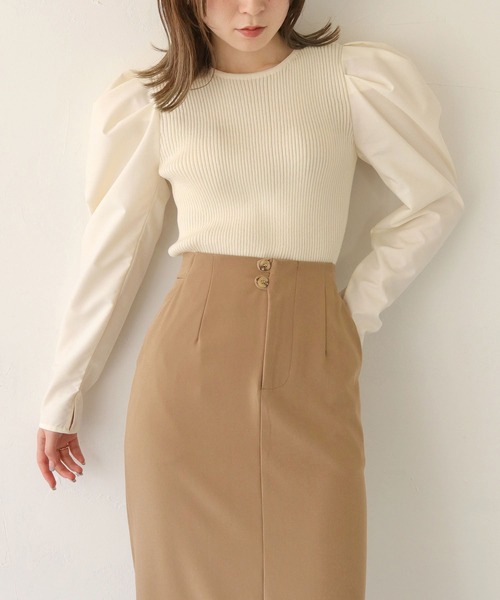 CLEIO（クレイオ）の「【CLEIO】袖切替えパフスリーブニット（ニット/セーター・レディース・ピンク/アイボリー/サックスブルー系・FREE）」の5枚目の写真