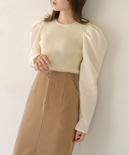 CLEIO（クレイオ）の「【CLEIO】袖切替えパフスリーブニット（ニット/セーター・レディース・ピンク/アイボリー/サックスブルー系・FREE）」の8枚目の写真