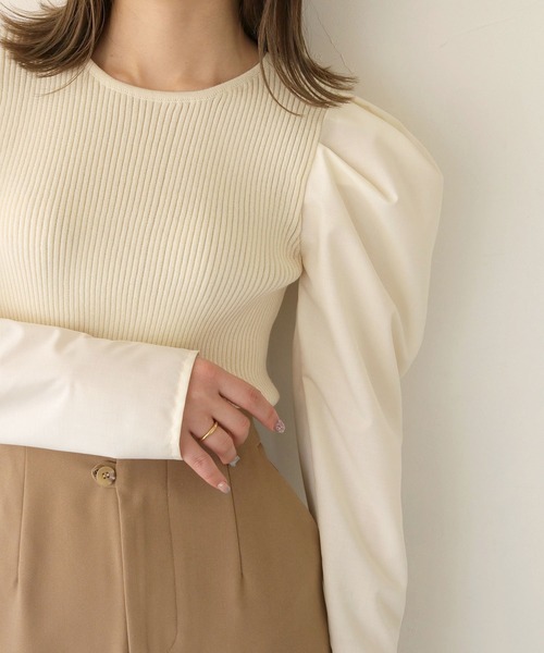 CLEIO（クレイオ）の「【CLEIO】袖切替えパフスリーブニット（ニット/セーター・レディース・ピンク/アイボリー/サックスブルー系・FREE）」の9枚目の写真