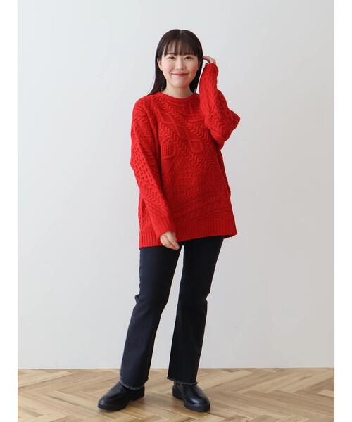 AMERICAN HOLIC(アメリカンホリック)の「【WEB限定・小柄女性向け】パッチワークケーブルニットチュニック(チュニック・レディース・レッド/アイボリー/ブラック・S)」の22枚目の写真