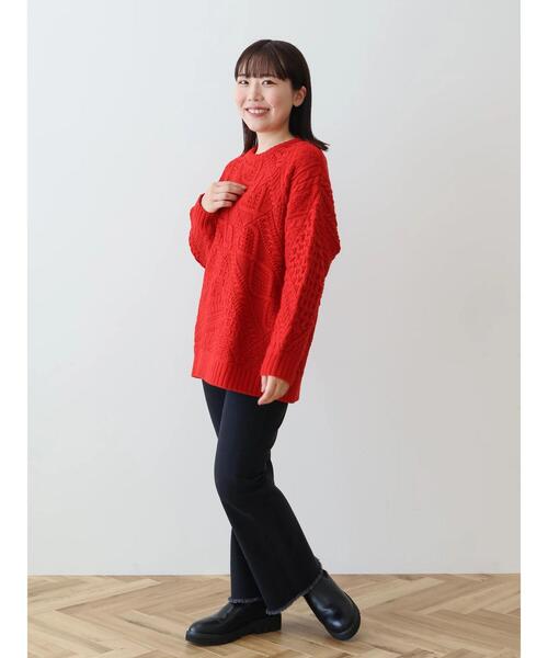 AMERICAN HOLIC(アメリカンホリック)の「【WEB限定・小柄女性向け】パッチワークケーブルニットチュニック(チュニック・レディース・レッド/アイボリー/ブラック・S)」の21枚目の写真
