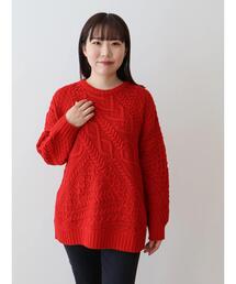【WEB限定・小柄女性向け】パッチワークケーブルニットチュニック