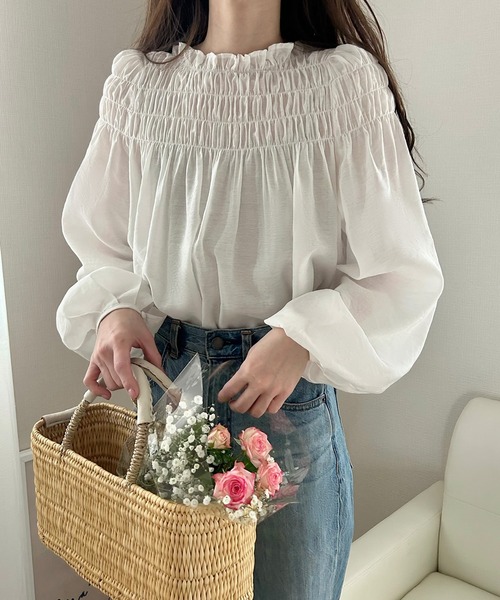 SHIPS for women  バックリボンギャザーシアーブラウス SHIPS for women - SHIPS for women バックリボンギャザーシアー