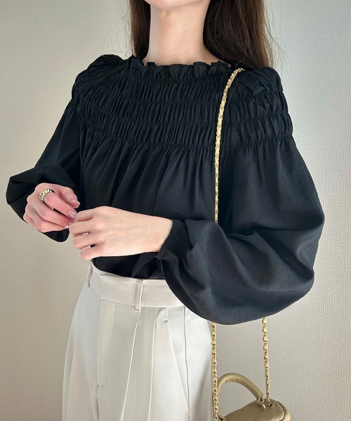Darich バックリボンギャザートップス バックリボンパフショルニットトップス – Darich