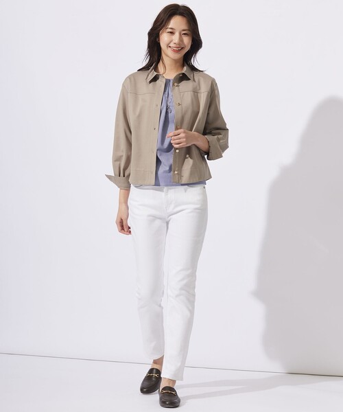 J.PRESS Ladies(J.プレス レディス)の「【WEB限定カラーあり】ストライプジャカード フロントタック カットソー(Tシャツ/カットソー・レディース・ふじ色系1/パープル系1/ネイビー系1/ネイビー系2/ネイビー系/グリーン系1・SMALL)」の16枚目の写真