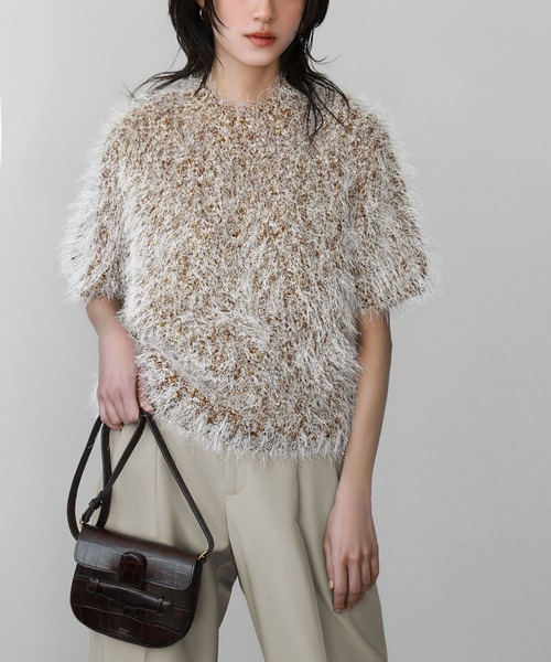 【セール】【VERY 1月号掲載】ファンシーヤーン半袖ニットプルオーバー（ニット/セーター）｜ELFRANK（エルフランク）