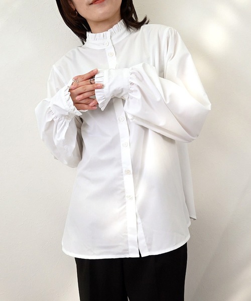 STYLEBLOCK（スタイルブロック）の「プチフリル2WAYブラウス（シャツ/ブラウス・レディース・ネイビー/ホワイト/ブルー/ブラック/ライトブルー・M）」の2枚目の写真