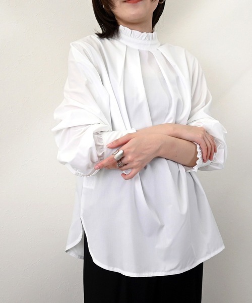 STYLEBLOCK（スタイルブロック）の「プチフリル2WAYブラウス（シャツ/ブラウス・レディース・ネイビー/ホワイト/ブルー/ブラック/ライトブルー・M）」の8枚目の写真