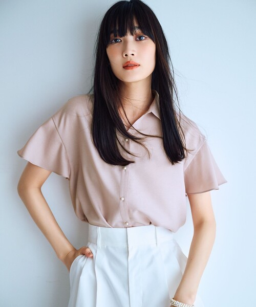 ANY SIS(エニィスィス)の「【速乾・接触冷感】スムージーポリエステル シャツ ブラウス(シャツ/ブラウス・レディース・グレー系/ネイビー系9/パイングリーン系/ピンク系/スカイブルー系・0)」の2枚目の写真