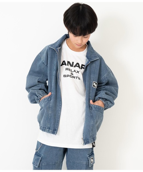 ANAP GｉRL（アナップガール）の「ANAPR+S【リラスポ】オーバーデニムジャケット(ユニセックス アイテム)（デニムジャケット・キッズ・ブルー・M/XS/S）」の13枚目の写真