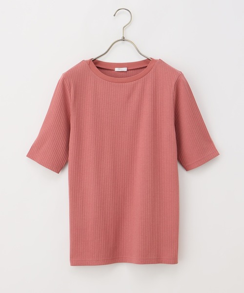 Honeys(ハニーズ)の「半袖ボートネックTシャツ(Tシャツ/カットソー・レディース・モカ/ピンク/グリーン/オフホワイト/ブラック/グレイッシュベージュ/ブルー・S/M/L/LL)」の18枚目の写真