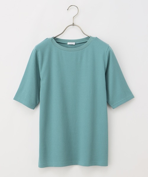 Honeys(ハニーズ)の「半袖ボートネックTシャツ(Tシャツ/カットソー・レディース・モカ/ピンク/グリーン/オフホワイト/ブラック/グレイッシュベージュ/ブルー・S/M/L/LL)」の20枚目の写真