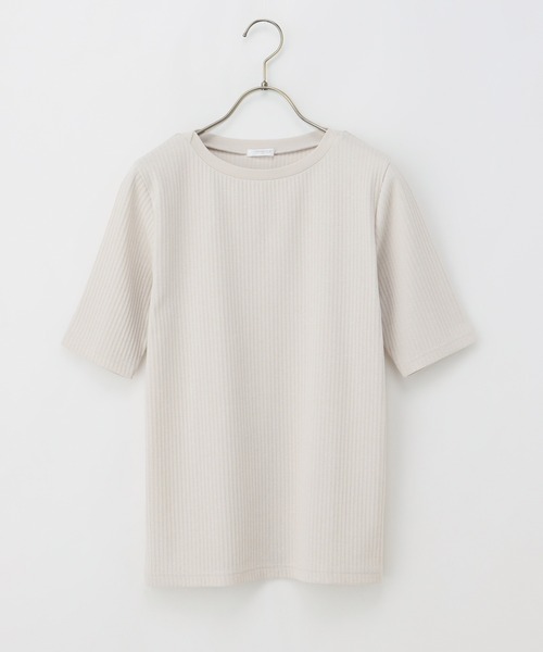 Honeys(ハニーズ)の「半袖ボートネックTシャツ(Tシャツ/カットソー・レディース・モカ/ピンク/グリーン/オフホワイト/ブラック/グレイッシュベージュ/ブルー・S/M/L/LL)」の22枚目の写真