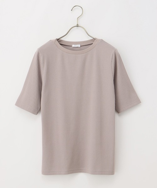 Honeys(ハニーズ)の「半袖ボートネックTシャツ(Tシャツ/カットソー・レディース・モカ/ピンク/グリーン/オフホワイト/ブラック/グレイッシュベージュ/ブルー・S/M/L/LL)」の12枚目の写真