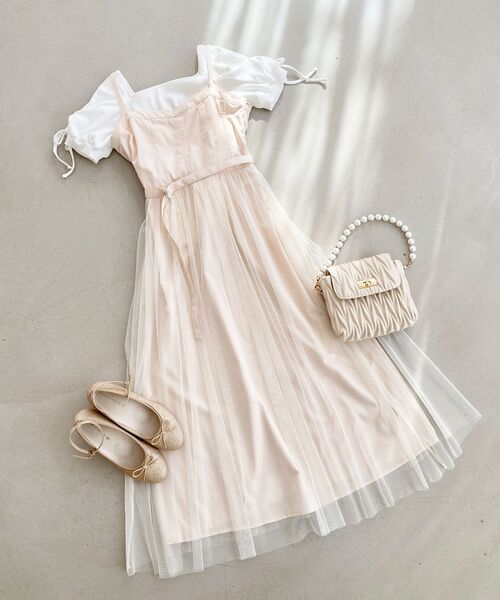 MAJESTIC LEGON(マジェスティックレゴン)の「チュールドッキングキャミワンピース(ワンピース・レディース・ブラック/アイボリー/グレー・SMALL/MEDIUM)」の1枚目の写真