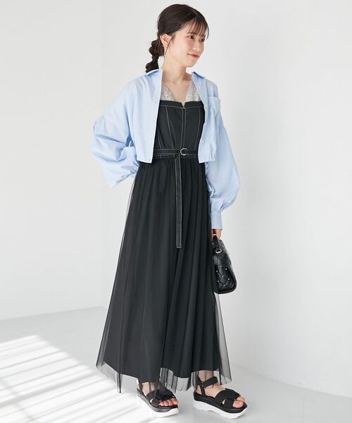 MAJESTIC LEGON(マジェスティックレゴン)の「チュールドッキングキャミワンピース(ワンピース・レディース・ブラック/アイボリー/グレー・SMALL/MEDIUM)」の5枚目の写真