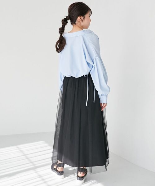 MAJESTIC LEGON(マジェスティックレゴン)の「チュールドッキングキャミワンピース(ワンピース・レディース・ブラック/アイボリー/グレー・SMALL/MEDIUM)」の7枚目の写真