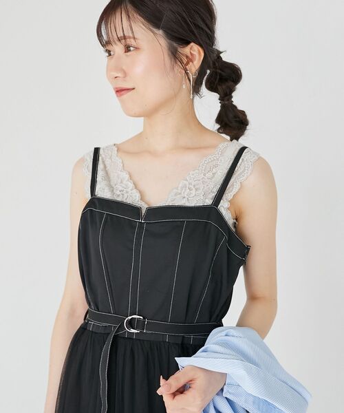 MAJESTIC LEGON(マジェスティックレゴン)の「チュールドッキングキャミワンピース(ワンピース・レディース・ブラック/アイボリー/グレー・SMALL/MEDIUM)」の8枚目の写真