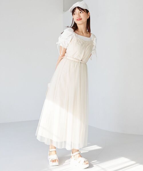 MAJESTIC LEGON(マジェスティックレゴン)の「チュールドッキングキャミワンピース(ワンピース・レディース・ブラック/アイボリー/グレー・SMALL/MEDIUM)」の12枚目の写真