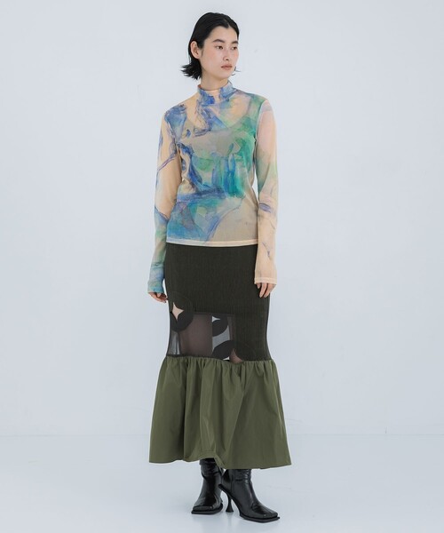 YOHEI OHNO（ヨウヘイオオノ）の「【YOHEI OHNO/ヨウヘイオオノ】《STUDIOUS別注》Graphic Mesh Top/グラフィックメッシュトップ（Tシャツ/カットソー・レディース・ベージュ/ネイビー・36）」の19枚目の写真