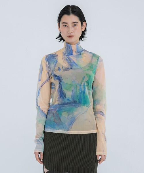 YOHEI OHNO（ヨウヘイオオノ）の「【YOHEI OHNO/ヨウヘイオオノ】《STUDIOUS別注》Graphic Mesh Top/グラフィックメッシュトップ（Tシャツ/カットソー・レディース・ベージュ/ネイビー・36）」の21枚目の写真