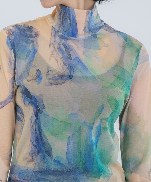 YOHEI OHNO（ヨウヘイオオノ）の「【YOHEI OHNO/ヨウヘイオオノ】《STUDIOUS別注》Graphic Mesh Top/グラフィックメッシュトップ（Tシャツ/カットソー・レディース・ベージュ/ネイビー・36）」の12枚目の写真