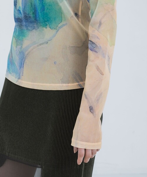 YOHEI OHNO（ヨウヘイオオノ）の「【YOHEI OHNO/ヨウヘイオオノ】《STUDIOUS別注》Graphic Mesh Top/グラフィックメッシュトップ（Tシャツ/カットソー・レディース・ベージュ/ネイビー・36）」の14枚目の写真