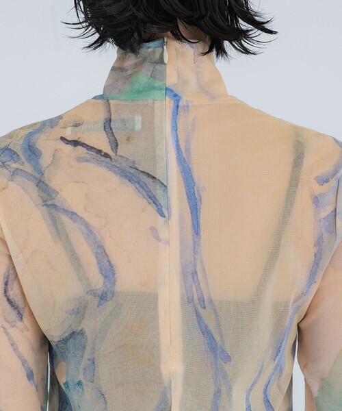 YOHEI OHNO（ヨウヘイオオノ）の「【YOHEI OHNO/ヨウヘイオオノ】《STUDIOUS別注》Graphic Mesh Top/グラフィックメッシュトップ（Tシャツ/カットソー・レディース・ベージュ/ネイビー・36）」の15枚目の写真