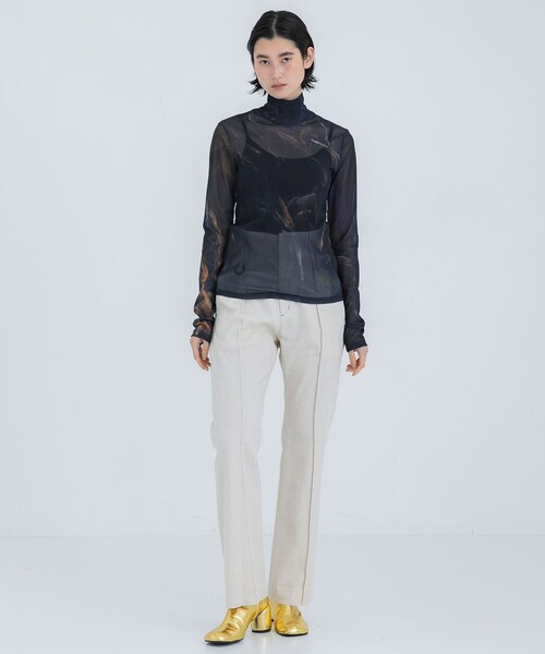 YOHEI OHNO（ヨウヘイオオノ）の「【YOHEI OHNO/ヨウヘイオオノ】《STUDIOUS別注》Graphic Mesh Top/グラフィックメッシュトップ（Tシャツ/カットソー・レディース・ベージュ/ネイビー・36）」の5枚目の写真