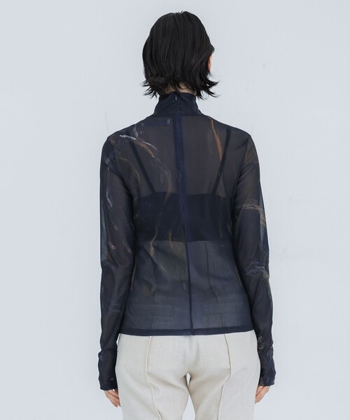 YOHEI OHNO（ヨウヘイオオノ）の「【YOHEI OHNO/ヨウヘイオオノ】《STUDIOUS別注》Graphic Mesh Top/グラフィックメッシュトップ（Tシャツ/カットソー・レディース・ベージュ/ネイビー・36）」の8枚目の写真