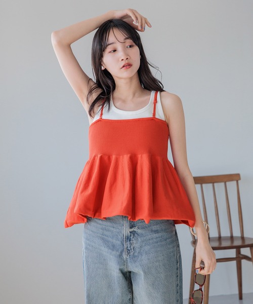 LOWRYS FARM（ローリーズファーム）の「ペプラムニットキャミ　111949（Tシャツ/カットソー・レディース・ブラック/ネイビー/レッド・FREE）」の3枚目の写真