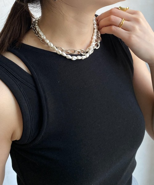 DouDou（ドゥドゥ）の「パール×チェーン2WAYネックレス（ネックレス・レディース・シルバー/ゴールド・FREE）」の4枚目の写真