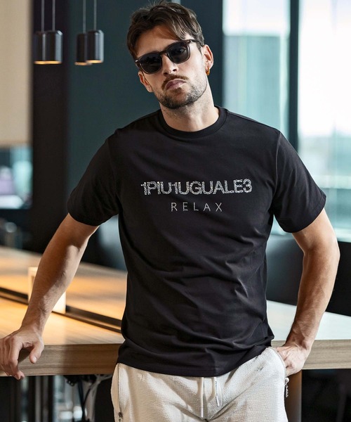 1PIU1UGUALE3 RELAX (ウノピゥウノウグァーレトレ リラックス)の「1PIU1UGUALE3 RELAX(ウノピゥウノウグァーレトレ リラックス)ラインストーン ブランドロゴ スマートシルエット 半袖Tシャツ(Tシャツ/カットソー・メンズ・ブラック/ホワイト・M/S/XL/L)」の12枚目の写真