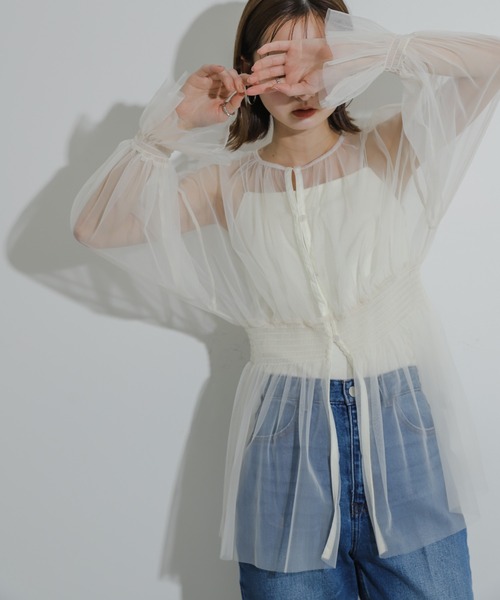 SENSE OF PLACE by URBAN RESEARCH（センスオブプレイスバイアーバンリサーチ）の「ウエストマークチュールチュニックトップ（その他トップス・レディース・アイボリー/ブラック/ライトブルー・ONE）」の2枚目の写真