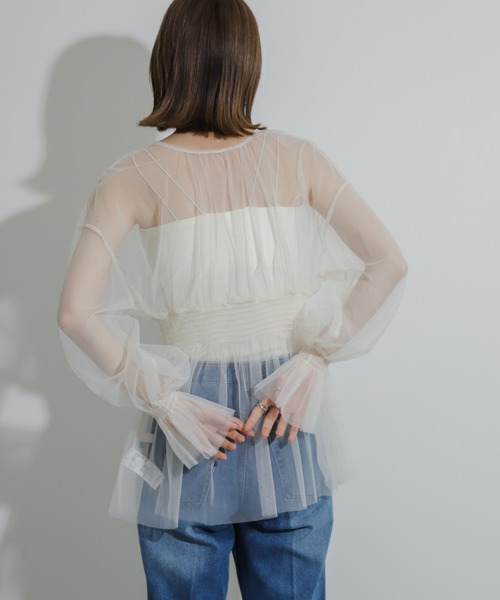 セール】ウエストマークチュールチュニックトップ（その他トップス