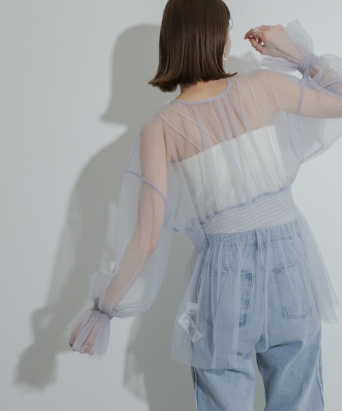 セール】ウエストマークチュールチュニックトップ（その他トップス
