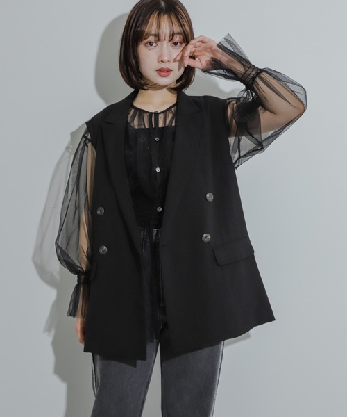 セール】ウエストマークチュールチュニックトップ（その他トップス