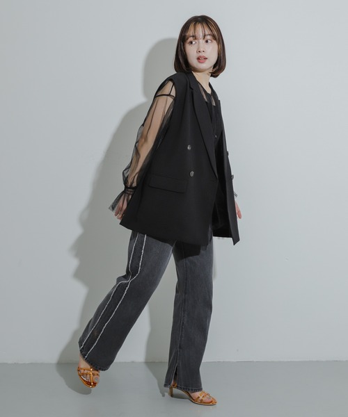 セール】ウエストマークチュールチュニックトップ（その他トップス