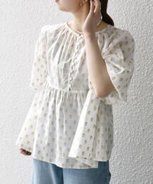 SHIPS any | SHIPS any:〈洗濯機可能〉グリッター プリント ギャザー パフスリーブ ブラウス(シャツ/ブラウス)