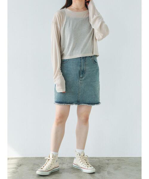 so4u（ソーフォーユー）の「シアーショート丈カットソー（Tシャツ/カットソー・レディース・グレー/ベージュ・F）」の6枚目の写真