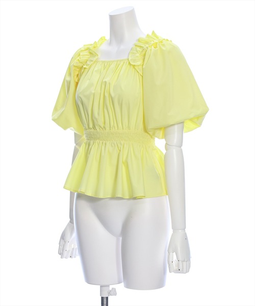 clear（クリア）の「2way肩フリルウエストシャーリング半袖ブラウス[オフィスカジュアル 着回し抜群 大人 カジュアル]≪再入荷≫（シャツ/ブラウス・レディース・オフホワイト/ブラック/イエロー・F）」の5枚目の写真