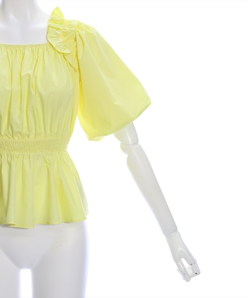 clear（クリア）の「2way肩フリルウエストシャーリング半袖ブラウス[オフィスカジュアル 着回し抜群 大人 カジュアル]≪再入荷≫（シャツ/ブラウス・レディース・オフホワイト/ブラック/イエロー・F）」の9枚目の写真