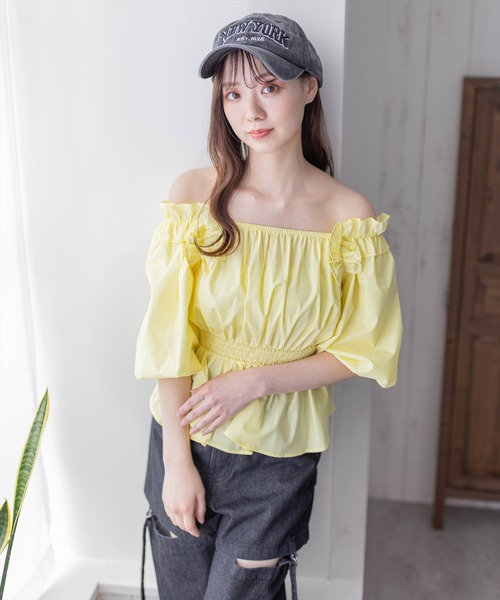 clear（クリア）の「2way肩フリルウエストシャーリング半袖ブラウス[オフィスカジュアル 着回し抜群 大人 カジュアル]≪再入荷≫（シャツ/ブラウス・レディース・オフホワイト/ブラック/イエロー・F）」の15枚目の写真