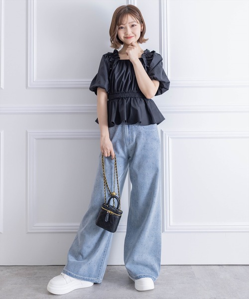 clear（クリア）の「2way肩フリルウエストシャーリング半袖ブラウス[オフィスカジュアル 着回し抜群 大人 カジュアル]≪再入荷≫（シャツ/ブラウス・レディース・オフホワイト/ブラック/イエロー・F）」の17枚目の写真