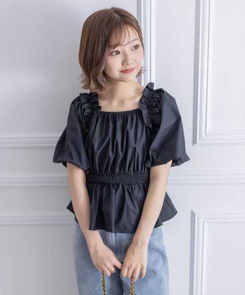 clear（クリア）の「2way肩フリルウエストシャーリング半袖ブラウス[オフィスカジュアル 着回し抜群 大人 カジュアル]≪再入荷≫（シャツ/ブラウス・レディース・オフホワイト/ブラック/イエロー・F）」の18枚目の写真