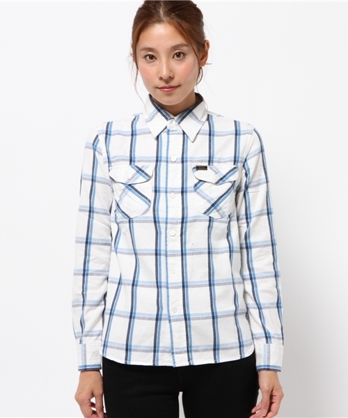 SEVENDAYS=SUNDAY(セブンデイズサンデイ)の「Lee CHECK WORK ロングシャツ(シャツ/ブラウス・レディース・ネイビー/オフホワイト/ブルー・MEDIUM/SMALL)」の4枚目の写真