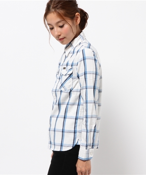 SEVENDAYS=SUNDAY(セブンデイズサンデイ)の「Lee CHECK WORK ロングシャツ(シャツ/ブラウス・レディース・ネイビー/オフホワイト/ブルー・MEDIUM/SMALL)」の5枚目の写真