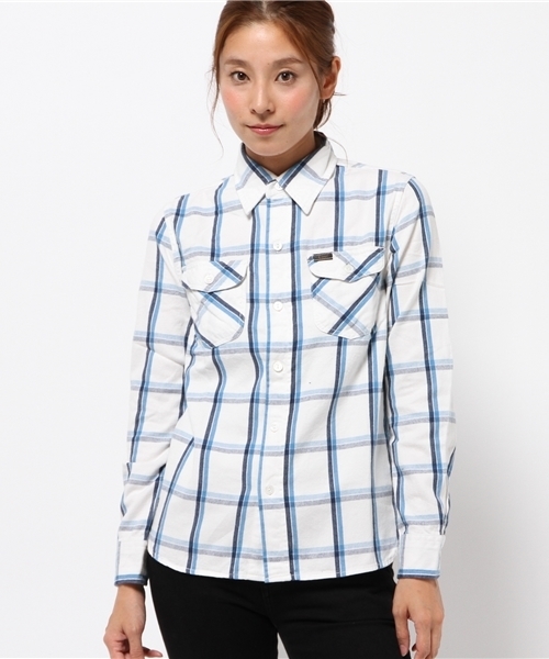 SEVENDAYS=SUNDAY(セブンデイズサンデイ)の「Lee CHECK WORK ロングシャツ(シャツ/ブラウス・レディース・ネイビー/オフホワイト/ブルー・MEDIUM/SMALL)」の14枚目の写真