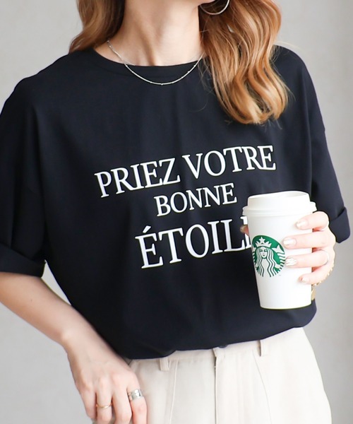 Social GIRL(ソーシャルガール)の「接触冷感ETOILEロゴTシャツ(Tシャツ/カットソー・レディース・ブラック/オフホワイト/キャメル/グレイッシュベージュ・M)」の1枚目の写真