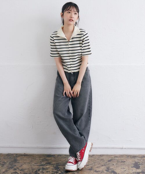 RETRO GIRL（レトロガール）の「カーブデニムPT（デニムパンツ・レディース・ケミカルウォッシュ/ブルー系その他5/ブラック/ブルー・FREE）」の5枚目の写真